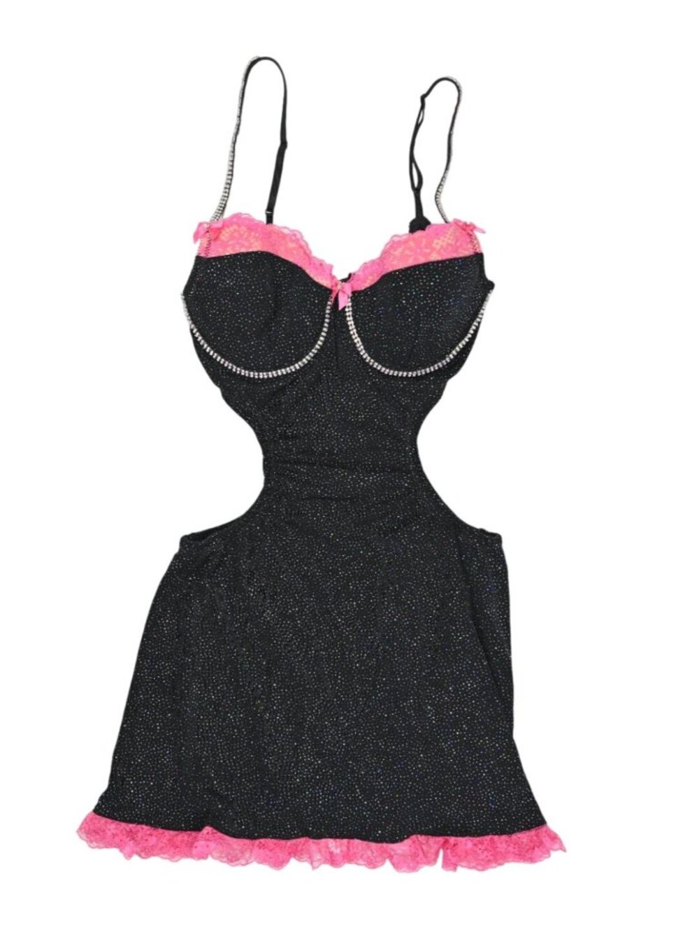 Trashy Nanette Dress in Black Sparkle Slinky Hot Pink Lace